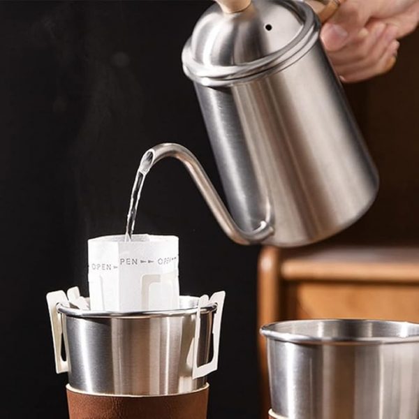 650Ml Thickened Stainless Steel Gooseneck Spout Coffee Pot with Wooden Handle Coffee Kettle